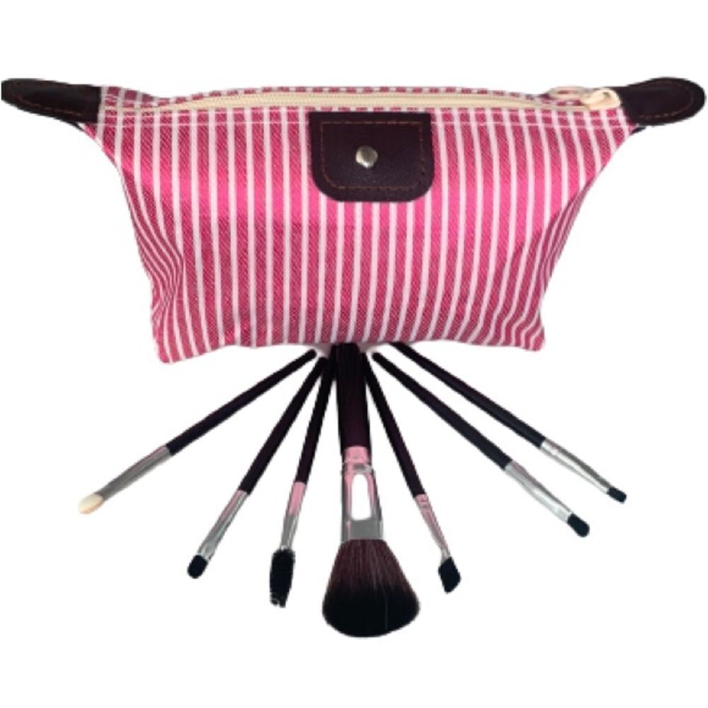 Pink Zippered Storage Bag & 7 Makeup Brushes for Travel, Toiletries, Cosmetics